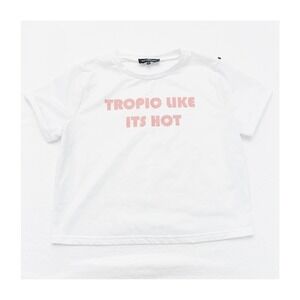 Kittenish White Short Sleeve Tee Tropic Like its Hot SZM